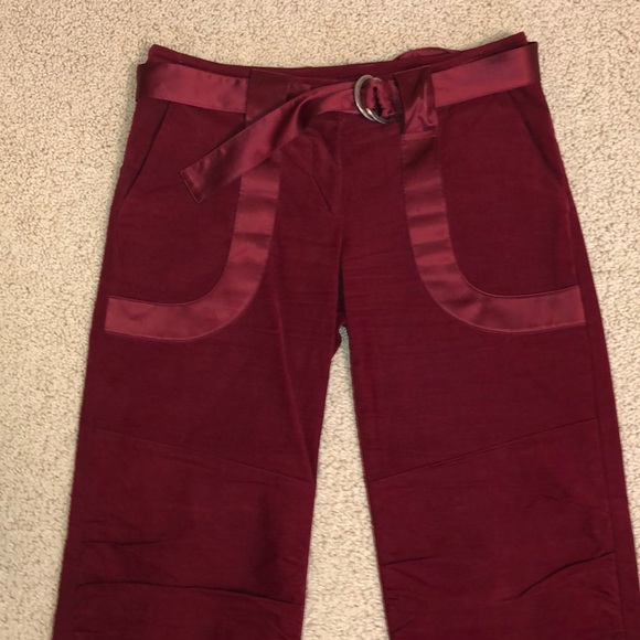 Bebe Burgundy wine corduroy pants silk belt - Picture 4 of 8